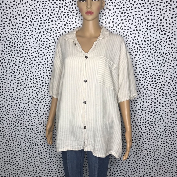 Flax Tops - Flax linen button down oversized blouse medium